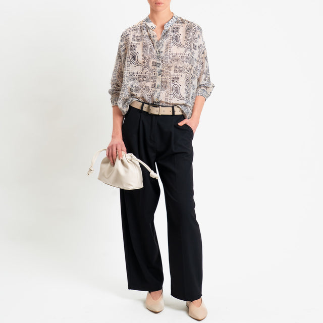 Zeroassoluto-Camicia MAIA mussola seta/cotone fantasia - bandana burro/nero