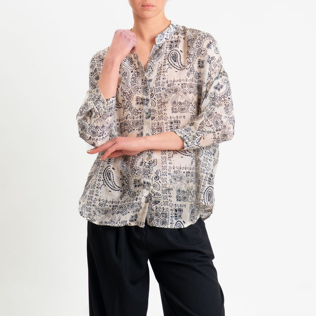 Zeroassoluto-Camicia MAIA mussola seta/cotone fantasia - bandana burro/nero
