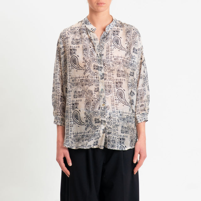 Zeroassoluto-Camicia MAIA mussola seta/cotone fantasia - bandana burro/nero
