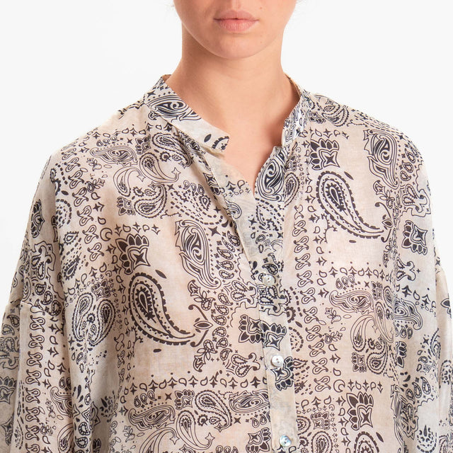 Zeroassoluto-Camicia MAIA mussola seta/cotone fantasia - bandana burro/nero