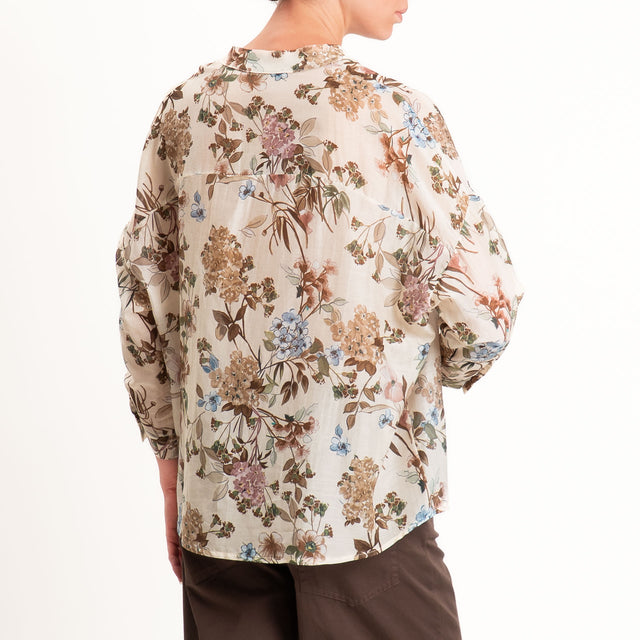 Zeroassoluto-Camicia MAIA mussola seta/cotone - floreale burro/choco/mauve
