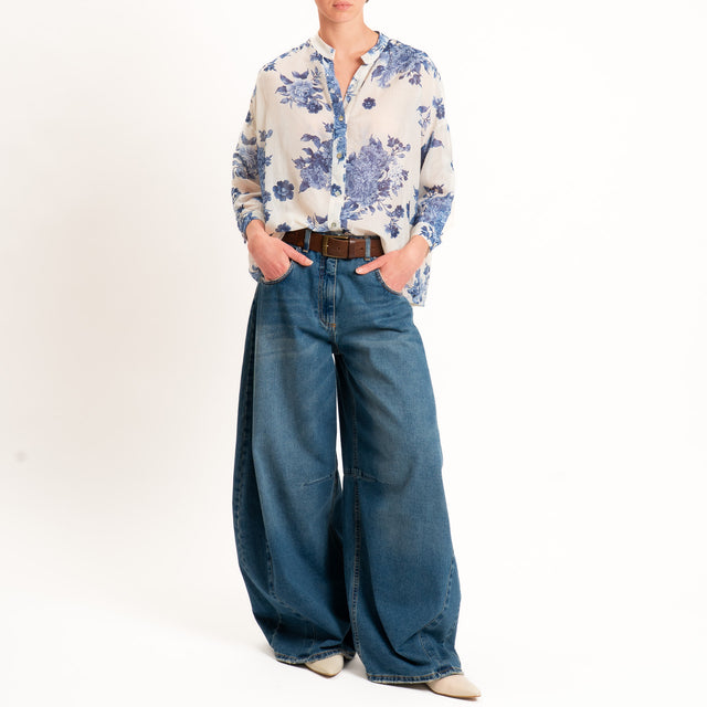 Zeroassoluto-Camicia MAIA mussola seta/cotone - floreale burro/jeans