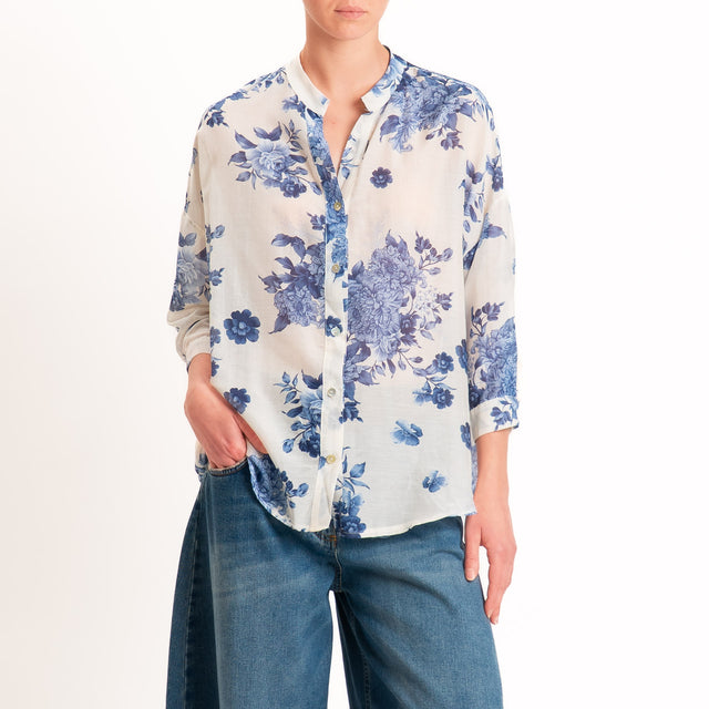 Zeroassoluto-Camicia MAIA mussola seta/cotone - floreale burro/jeans