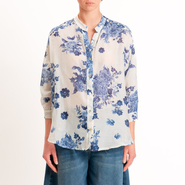 Zeroassoluto-Camicia MAIA mussola seta/cotone - floreale burro/jeans
