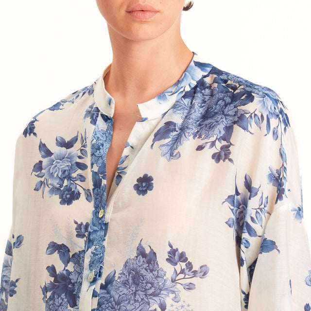 Zeroassoluto-Camicia MAIA mussola seta/cotone - floreale burro/jeans