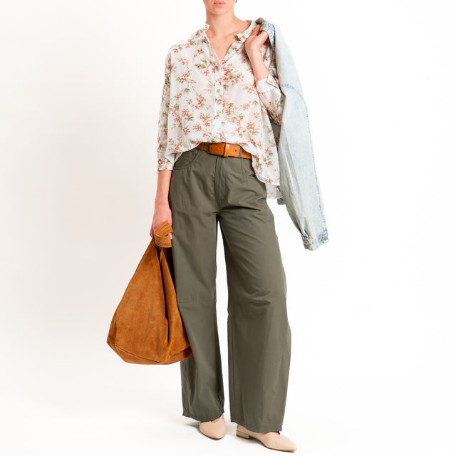 Zeroassoluto-Camicia MAIA mussola seta/cotone - fiori latte/red/salvia