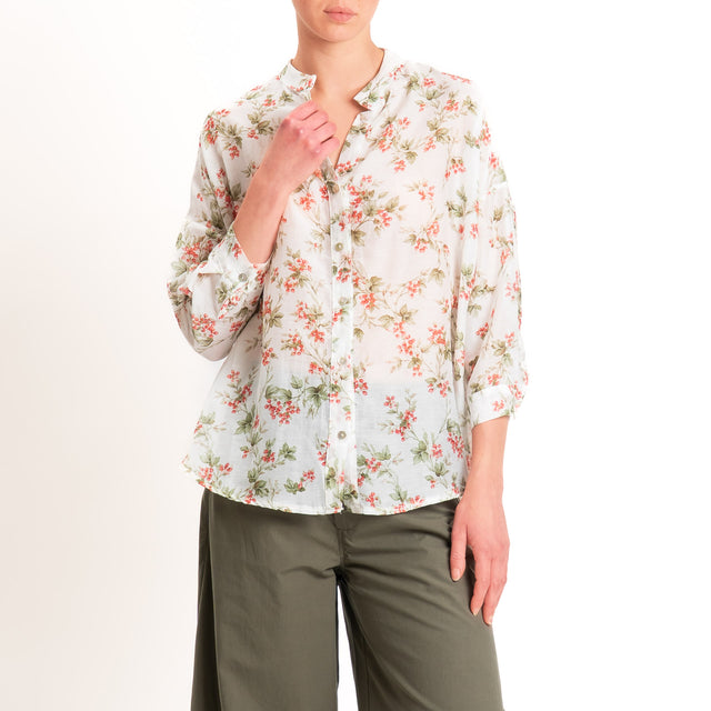 Zeroassoluto-Camicia MAIA mussola seta/cotone - fiori latte/red/salvia