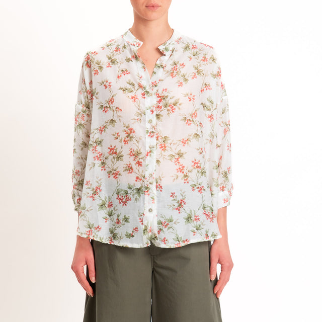 Zeroassoluto-Camicia MAIA mussola seta/cotone - fiori latte/red/salvia