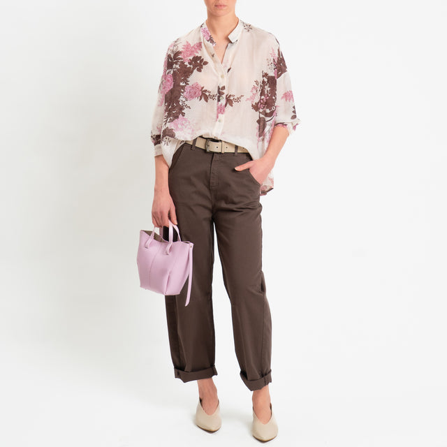 Zeroassoluto-Camicia MAIA mussola seta/cotone fantasia - fiori burro/moro/rosa