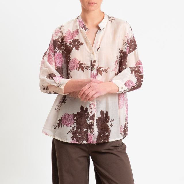 Zeroassoluto-Camicia MAIA mussola seta/cotone fantasia - fiori burro/moro/rosa
