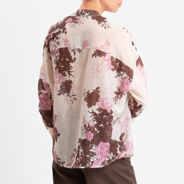 Zeroassoluto-Camicia MAIA mussola seta/cotone fantasia - fiori burro/moro/rosa