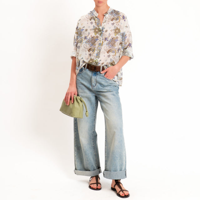 Zeroassoluto-Camicia MAIA mussola seta/cotone - floreale latte/blu/olio
