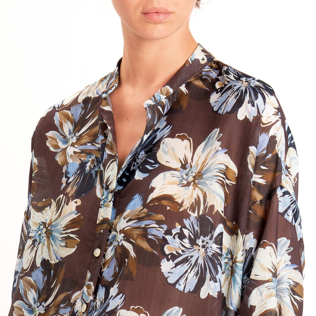 Zeroassoluto-Camicia MAIA mussola seta/cotone - floreale moro/sky/blu