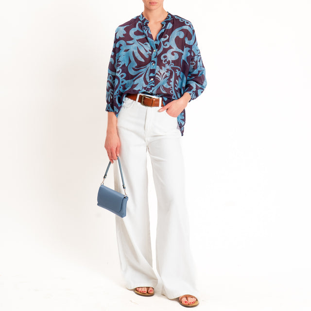 Zeroassoluto-Camicia MAIA mussola seta/cotone - marocco aubergine/avio