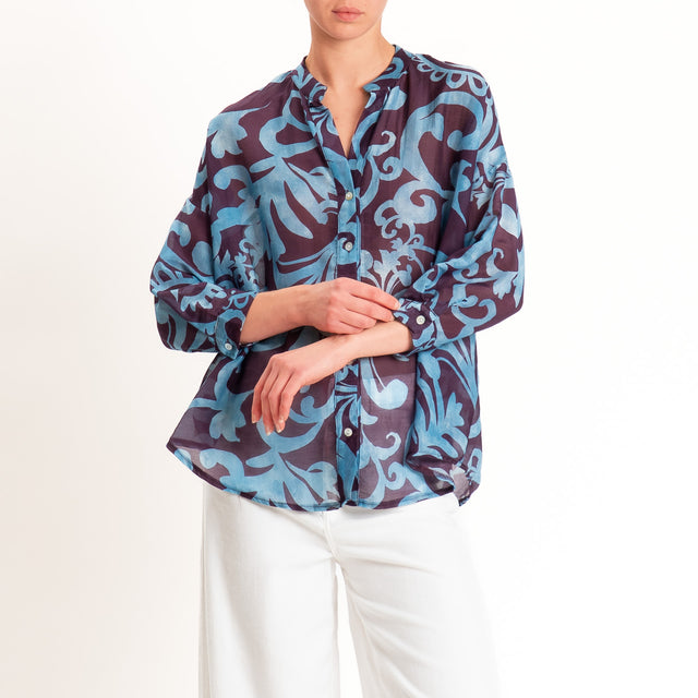 Zeroassoluto-Camicia MAIA mussola seta/cotone - marocco aubergine/avio
