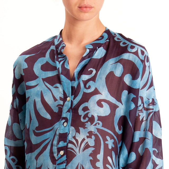 Zeroassoluto-Camicia MAIA mussola seta/cotone - marocco aubergine/avio
