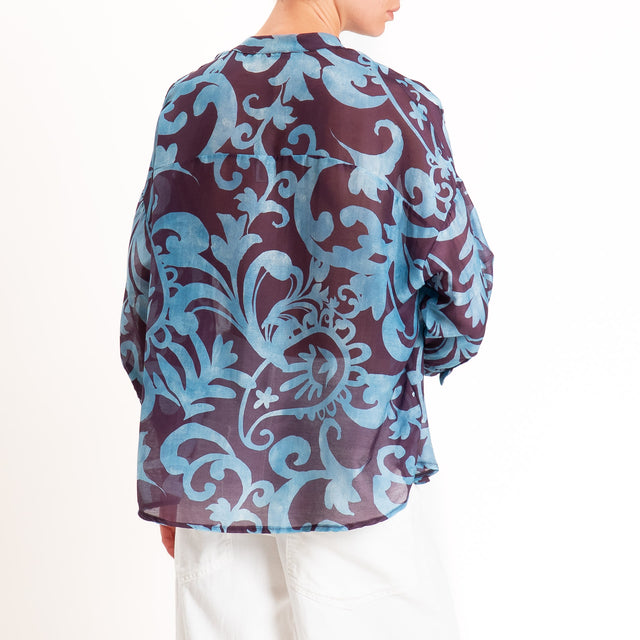 Zeroassoluto-Camicia MAIA mussola seta/cotone - marocco aubergine/avio