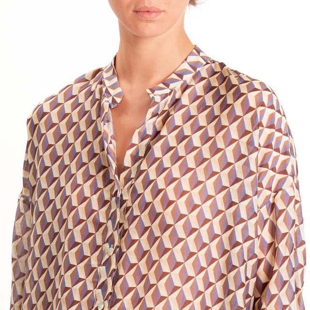 Zeroassoluto-Camicia MAIA mussola seta/cotone - optical burro/choco/lavanda