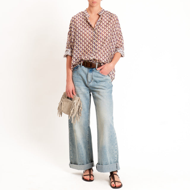 Zeroassoluto-Camicia MAIA mussola seta/cotone - optical burro/choco/lavanda