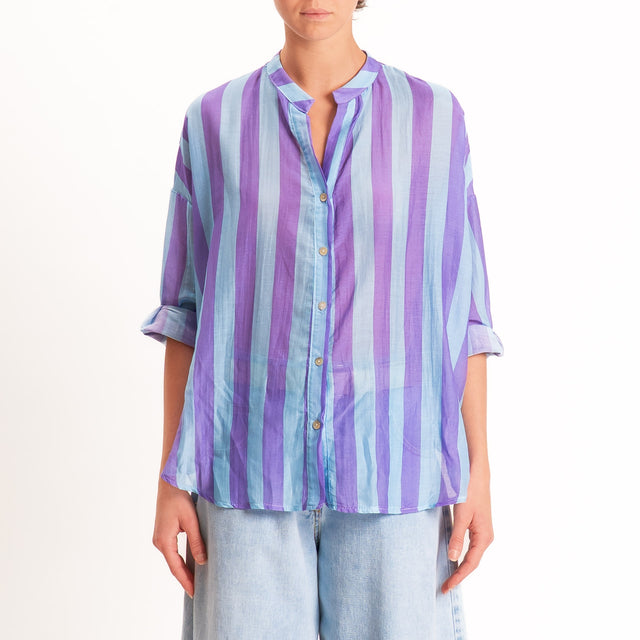 Zeroassoluto-Camicia MARA righe mussola seta/cotone - sky/lilla