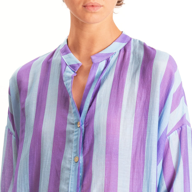 Zeroassoluto-Camicia MARA righe mussola seta/cotone - sky/lilla