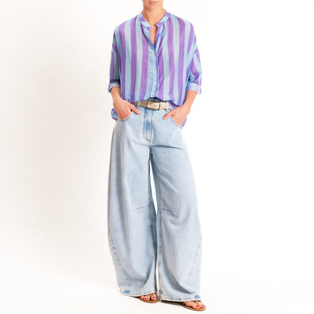 Zeroassoluto-Camicia MARA righe mussola seta/cotone - sky/lilla