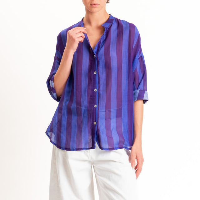 Zeroassoluto-Camicia MARA righe mussola seta/cotone - viola/malva