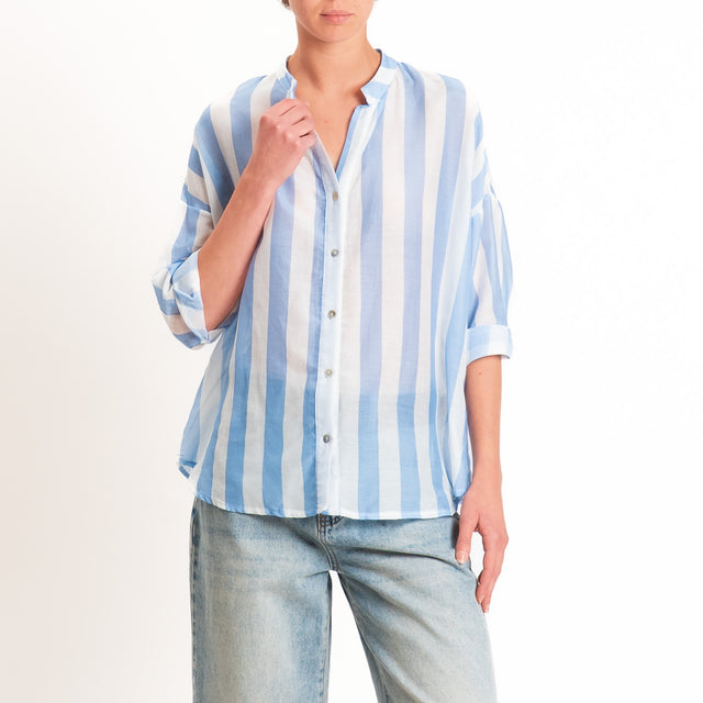 Zeroassoluto-Camicia MARA righe mussola seta/coton - latte/celeste