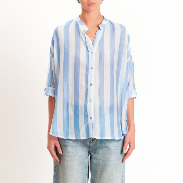 Zeroassoluto-Camicia MARA righe mussola seta/coton - latte/celeste
