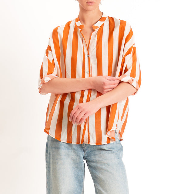 Zeroassoluto-Camicia MARA righe mussola seta/cotone - burro/arancio