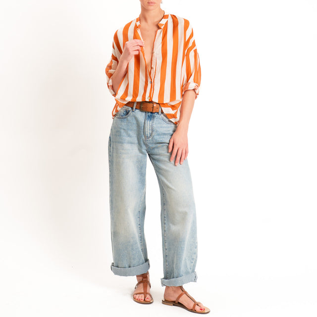 Zeroassoluto-Camicia MARA righe mussola seta/cotone - burro/arancio