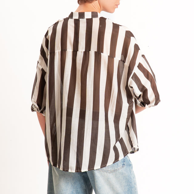 Zeroassoluto-Camicia MARA righe mussola seta/coton - burro/moro