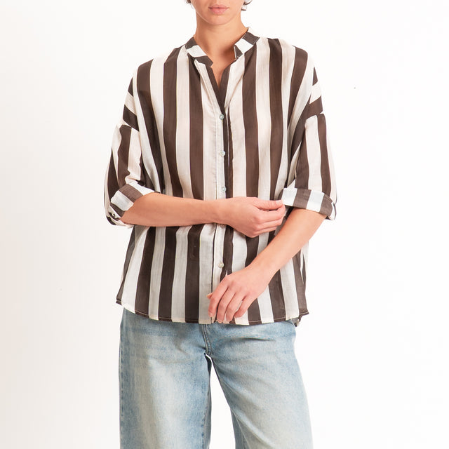 Zeroassoluto-Camicia MARA righe mussola seta/coton - burro/moro