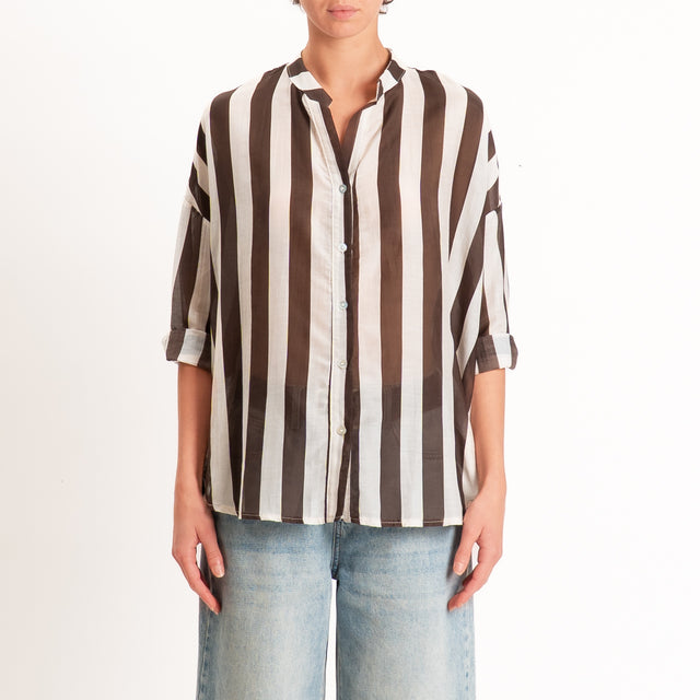 Zeroassoluto-Camicia MARA righe mussola seta/coton - burro/moro