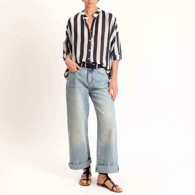 Zeroassoluto-Camicia MARA righe mussola seta/coton - burro/nero