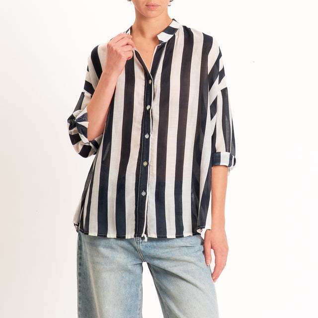 Zeroassoluto-Camicia MARA righe mussola seta/coton - burro/nero