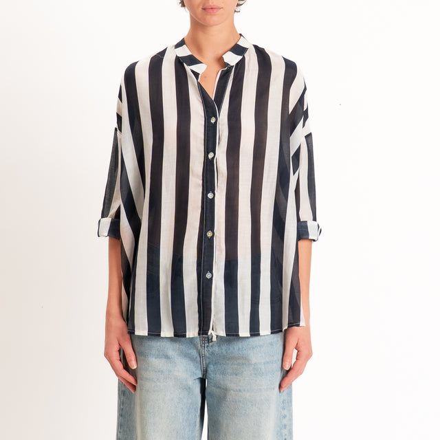 Zeroassoluto-Camicia MARA righe mussola seta/coton - burro/nero