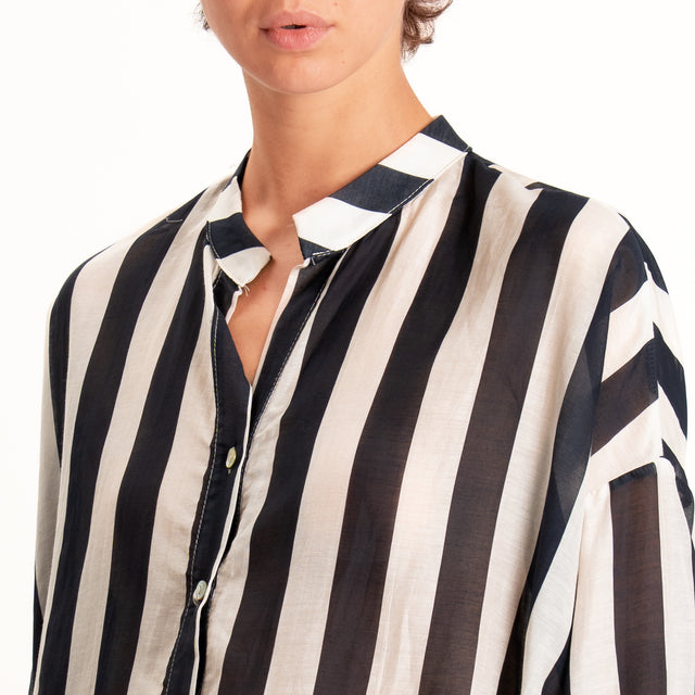 Zeroassoluto-Camicia MARA righe mussola seta/coton - burro/nero
