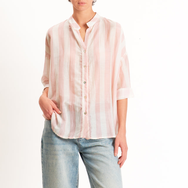 Zeroassoluto-Camicia MARA righe mussola seta/coton - burro/rosa