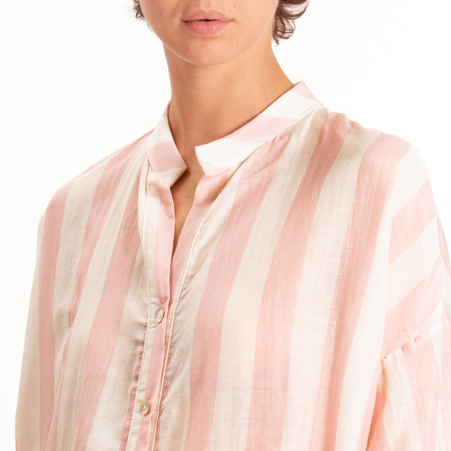 Zeroassoluto-Camicia MARA righe mussola seta/coton - burro/rosa