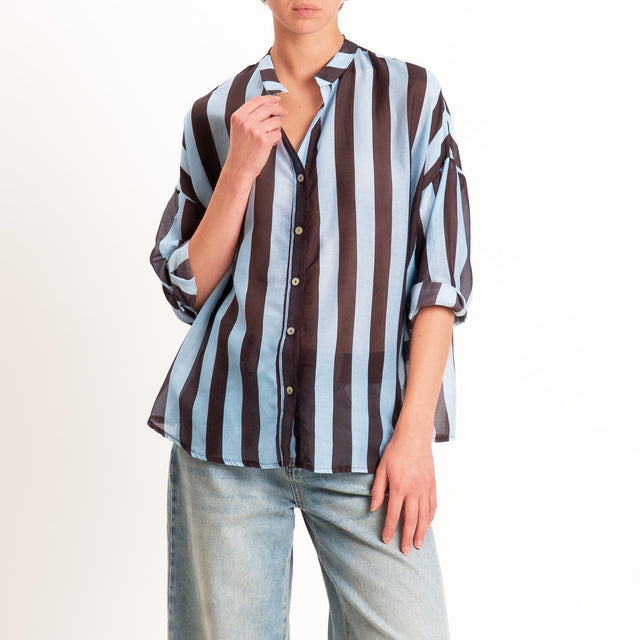 Zeroassoluto-Camicia MARA righe mussola seta/coton - celeste/moro