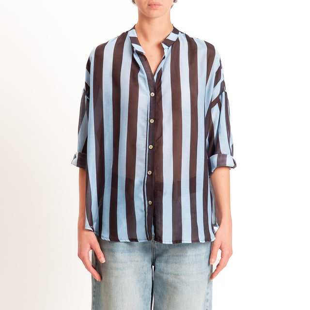 Zeroassoluto-Camicia MARA righe mussola seta/coton - celeste/moro