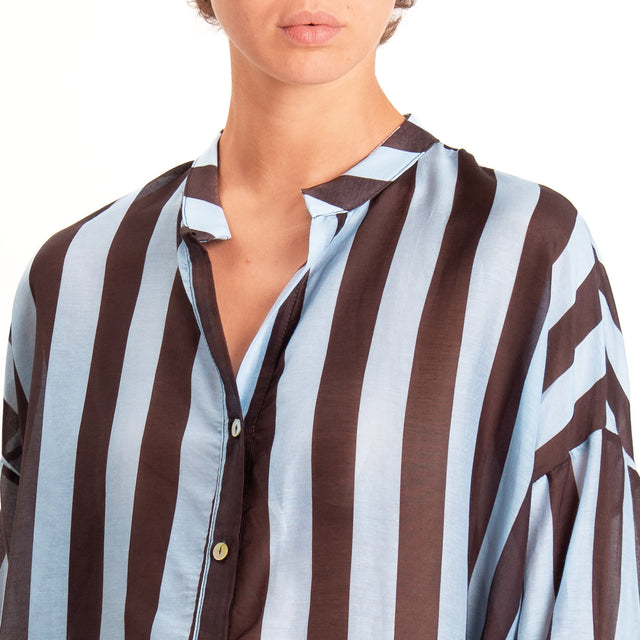 Zeroassoluto-Camicia MARA righe mussola seta/coton - celeste/moro