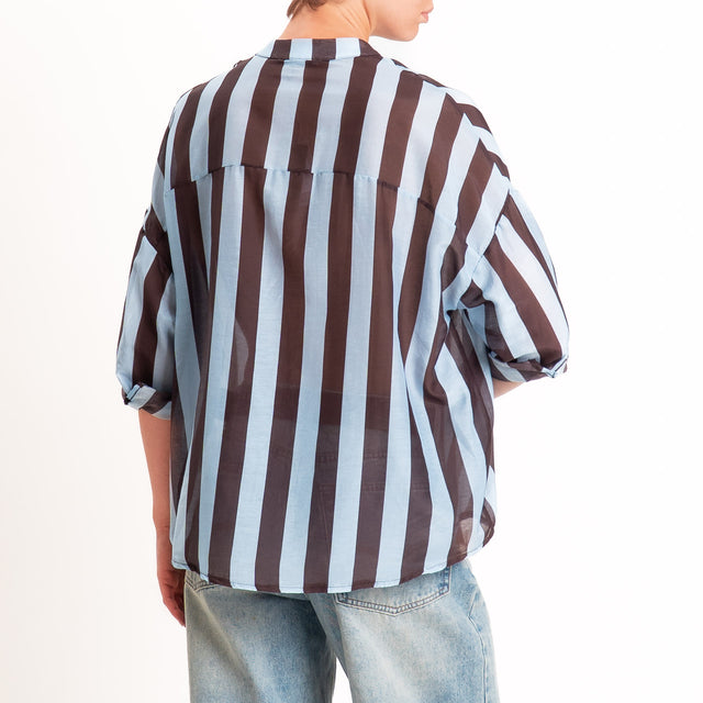 Zeroassoluto-Camicia MARA righe mussola seta/coton - celeste/moro
