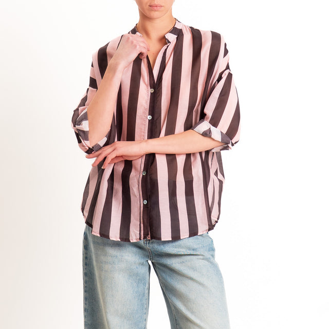 Zeroassoluto-Camicia MARA righe mussola seta/coton - moro/rosa