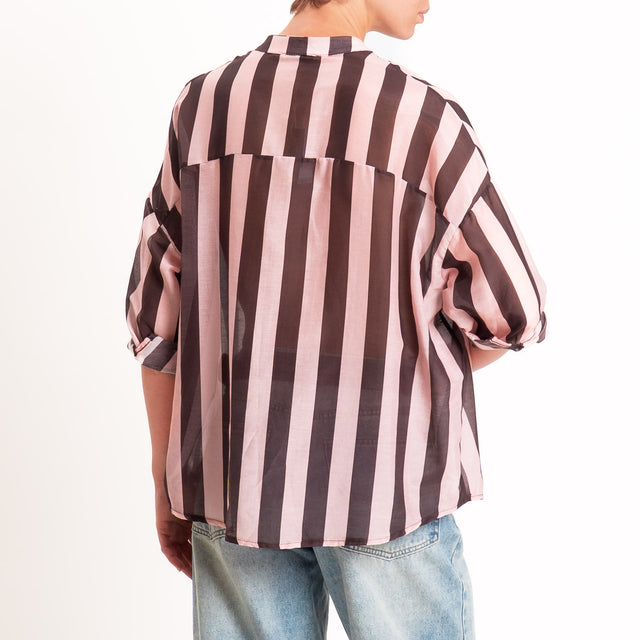 Zeroassoluto-Camicia MARA righe mussola seta/coton - moro/rosa