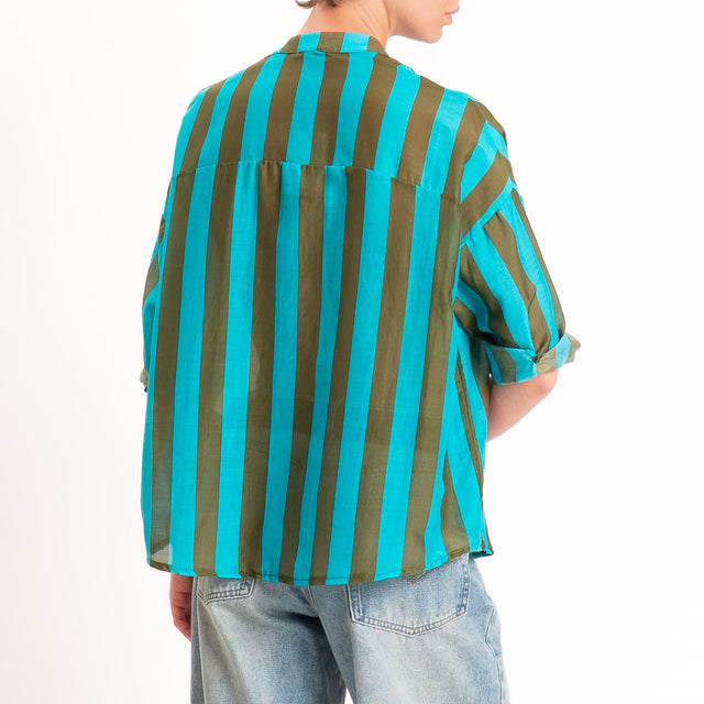Zeroassoluto-Camicia MARA righe mussola seta/cotone - turchese/oliva
