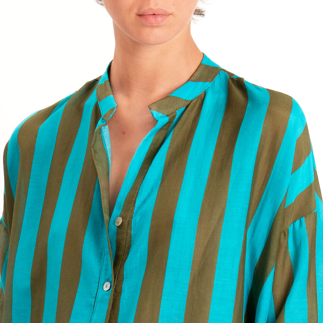 Zeroassoluto-Camicia MARA righe mussola seta/cotone - turchese/oliva