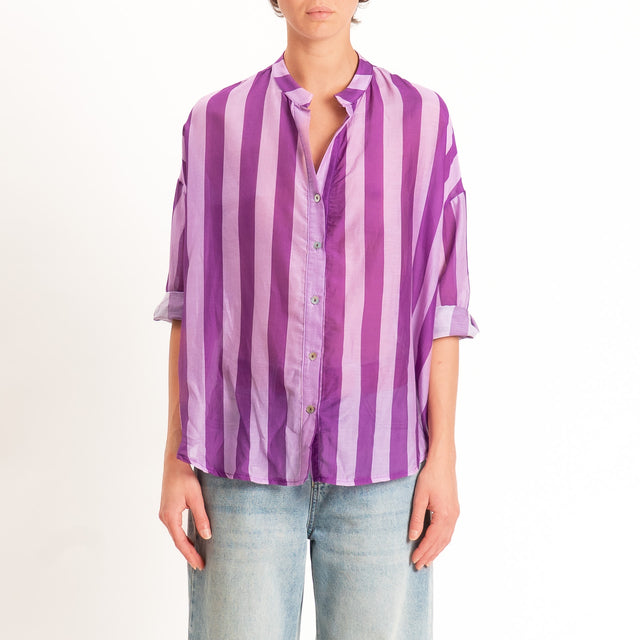 Zeroassoluto-Camicia MARA righe mussola seta/cotone - viola/lilla