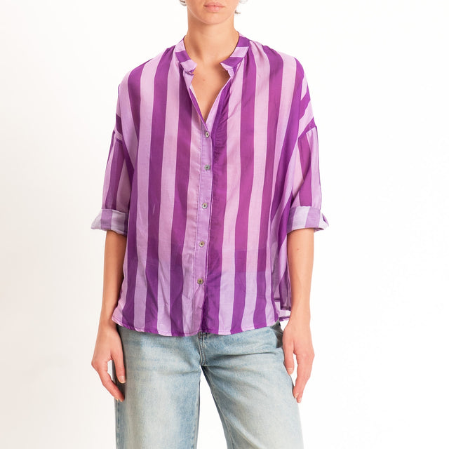 Zeroassoluto-Camicia MARA righe mussola seta/cotone - viola/lilla